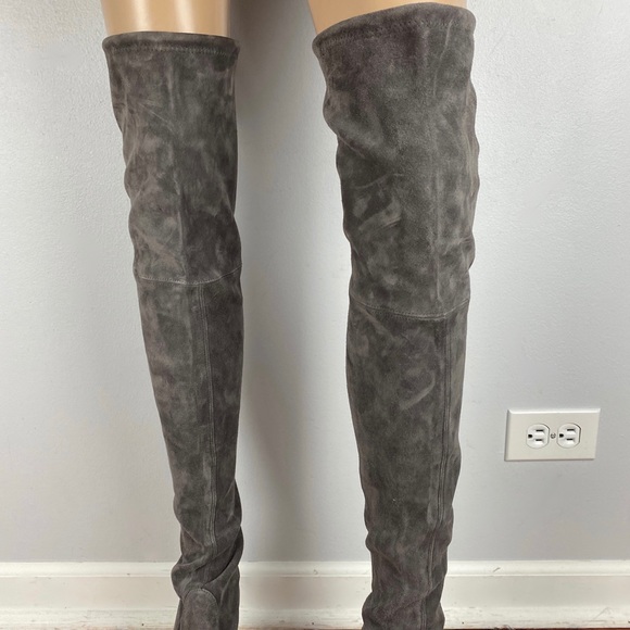 STUART WEITZMAN RARE GREY SUEDE PLATFORM THIGH HIGH BOOTS - Picture 3 of 11